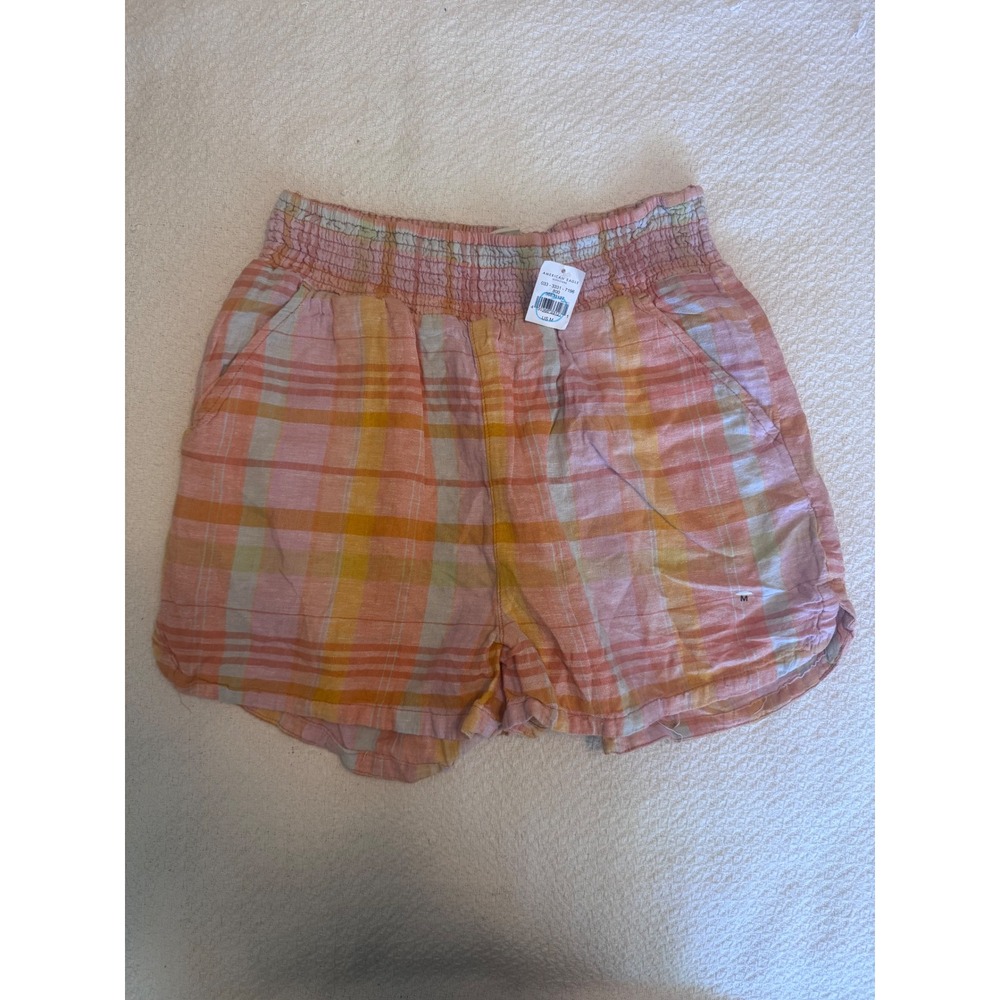 American Eagle Smocked Plaid Shorts Pink Orange Yellow Checkered NWT Medium